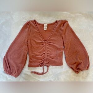 Women's Light Mauve Ruched Lightweight Sweater